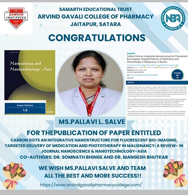 Ms.Pallavi L.Salve For The Publication Of Paper Entitled