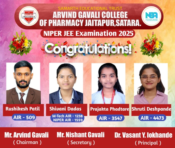 Congratulations to our successful students in NIPER JEE Examinations 2025