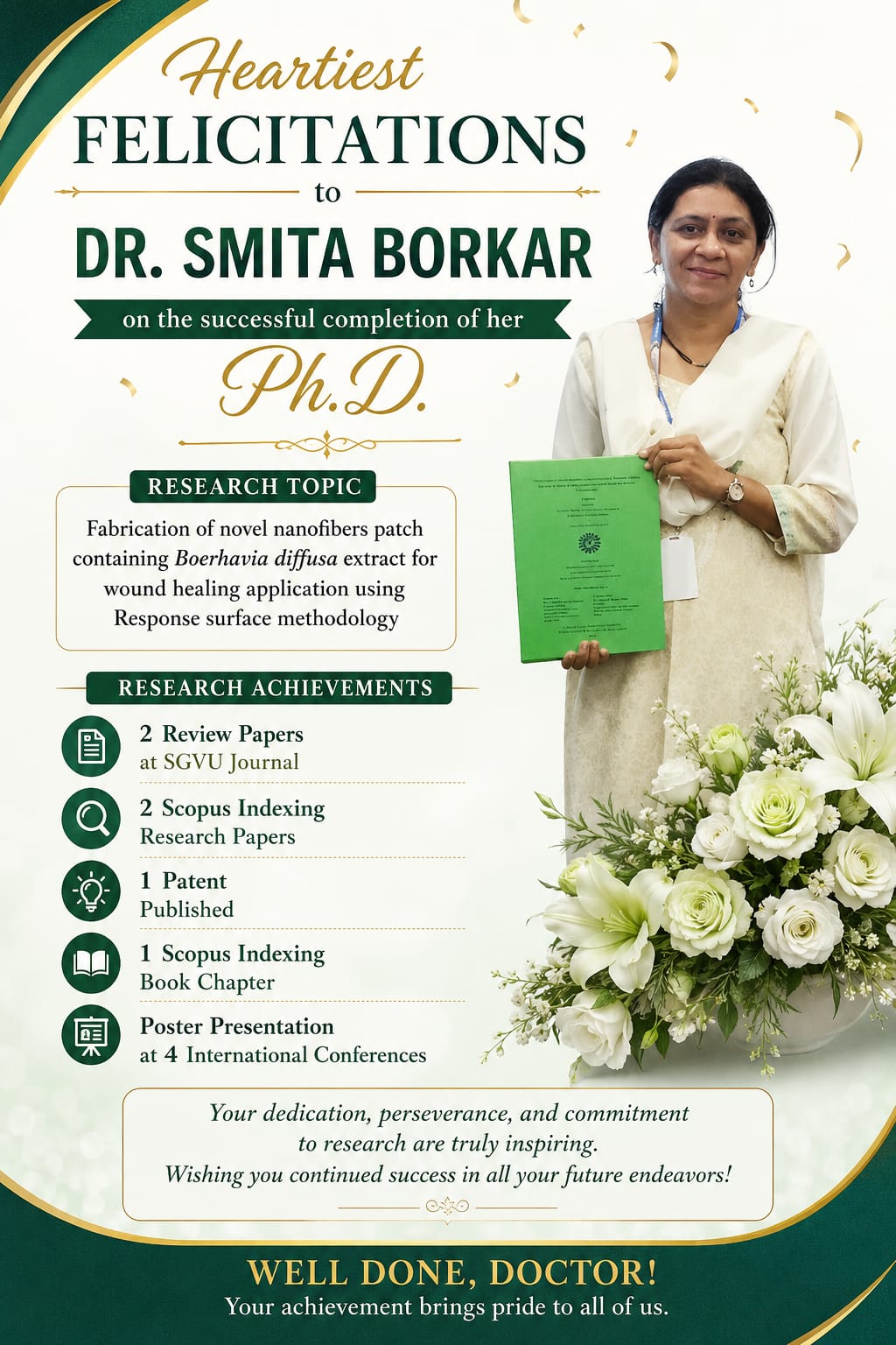 Congratulations to Dr. Smita Borkar on successfful completion of Ph.D.